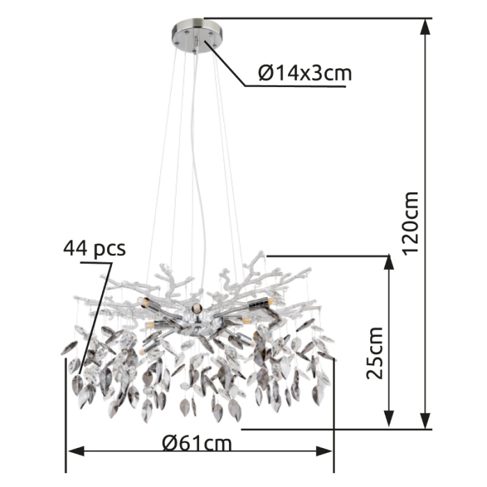 Suspensie Danna, metal cromat, cristale de sticlă fumurii, transparente, 8xG9 [4]