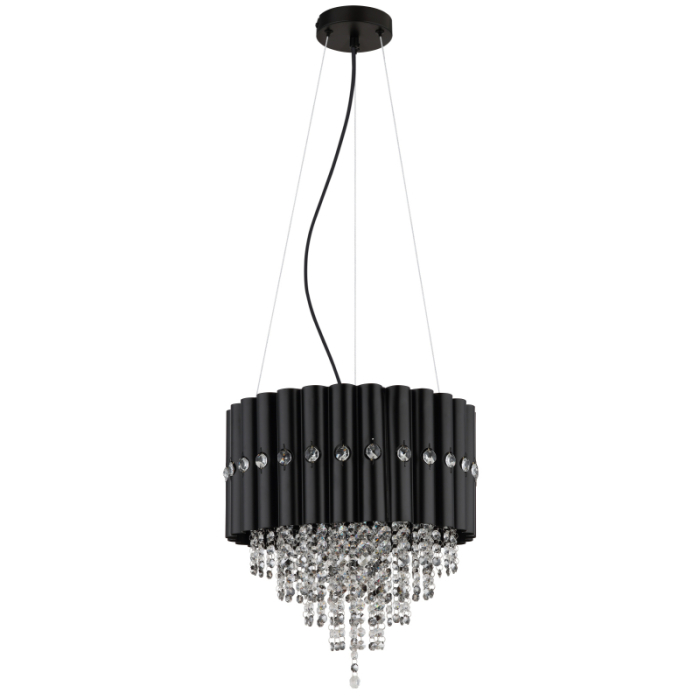 Suspensie Eleos,  metal negru mat, metal negru mat, cristale K5 fumurii, transparente, 3xE27 [3]