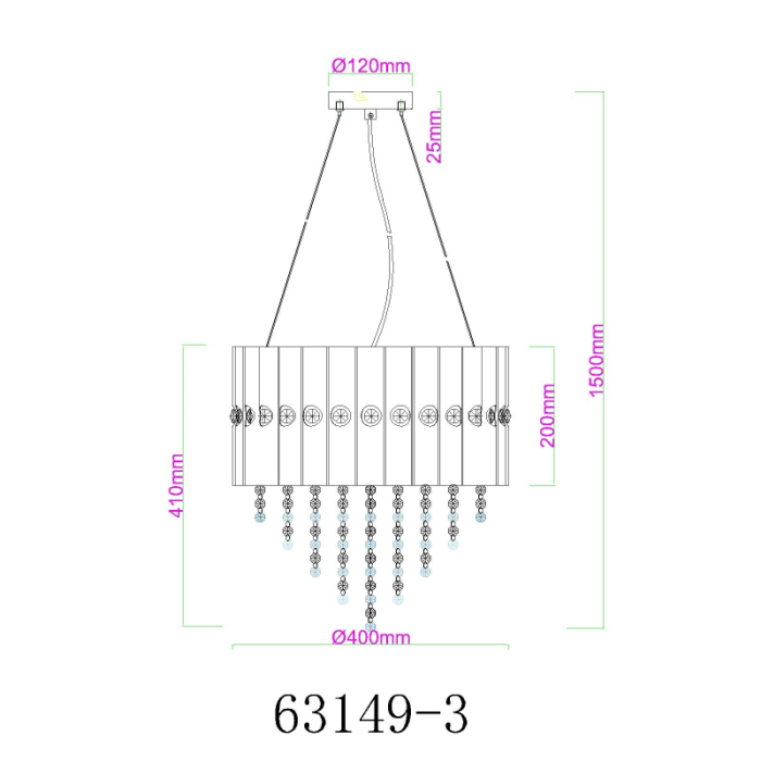 Suspensie Eleos,  metal negru mat, metal negru mat, cristale K5 fumurii, transparente, 3xE27 [5]