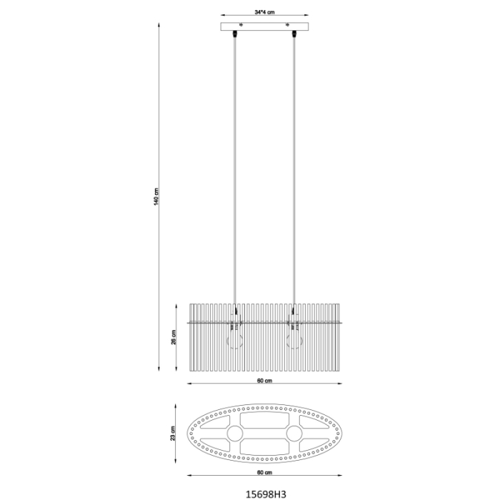 Suspensie Gorley, metal negru mat/tije din sticla, 2xE27, max 60w [3]