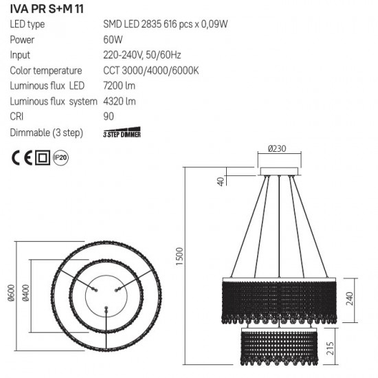 Suspensie LED Vanesia, 60W, aurie, IVA PR S+M 11 [2]