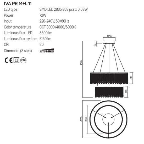 Suspensie LED Vanesia, 72W, aurie, IVA PR M+L 11 [3]