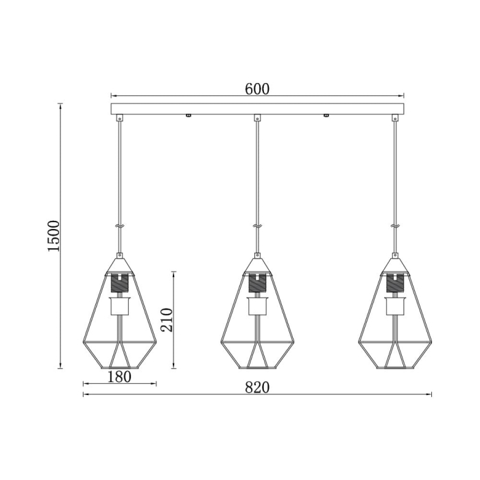 Suspensie/Pendul, metal negru, 3x23W E27, BV03-00032 [3]