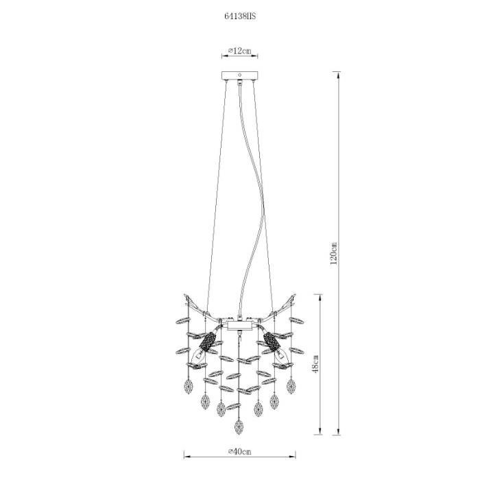 Suspensie Queena, metal argintiu mat, cristale de sticlă fumurii, transparente, 4xE14 [4]