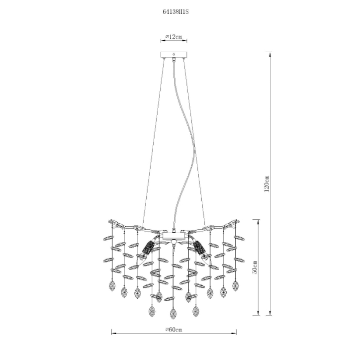 Suspensie Queena, metal argintiu mat, cristale de sticlă fumurii, transparente, 8xE14 [3]