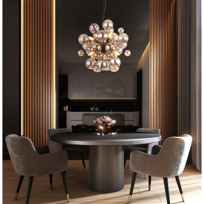 Suspensie  Udo, negru mat/sticla fumurie, 6xE14, D55cm [2]