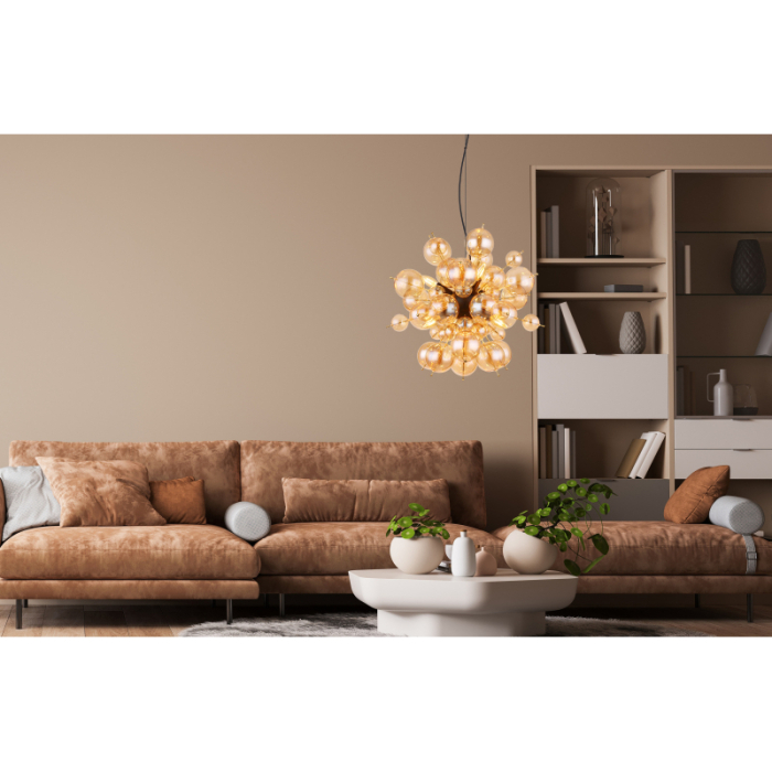 Suspensie Udo, negru/sticla chihlimbar, 6xE14, D55cm [3]