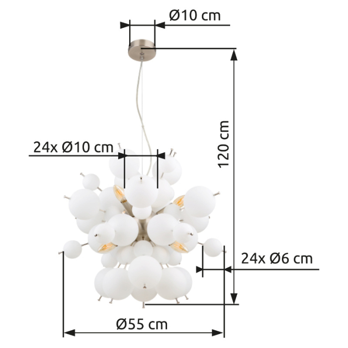 Suspensie Udo, nichel/globuri albe, 6xE14, D55cm [3]