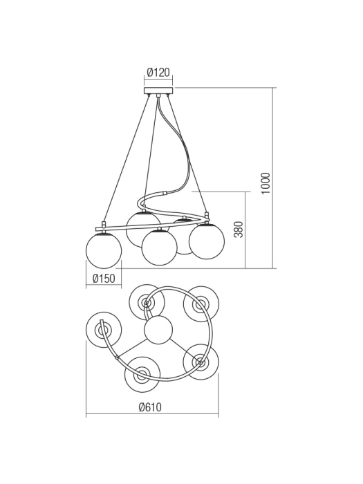 Suspensie Volley, auriu mat, 5x28W E14, 01-2719 [3]