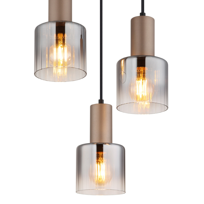 Suspensie Walton, metal de culoare cafea, sticlă fumurie, 3x E27 [3]