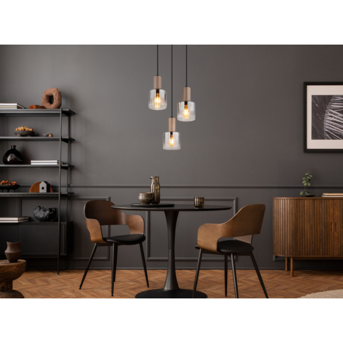 Suspensie Walton, metal de culoare cafea, sticlă fumurie, 3x E27 [2]