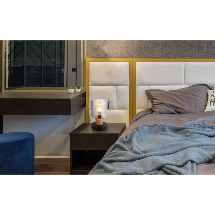 Veioza Aleidis, negru mat/lemn, 1x23W E27 [2]