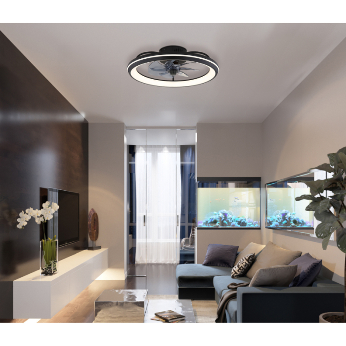Ventilator de tavan LED Celeste,  metal negru mat, acril opal, plastic de culoare fumurie, dimmable, 40W CCT3000-6500K [2]