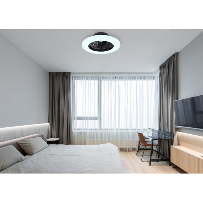 Ventilator de tavan LED Travo, metal/plastic negru, acrilic, reglabil, 30W CCT 3000-6500K [4]