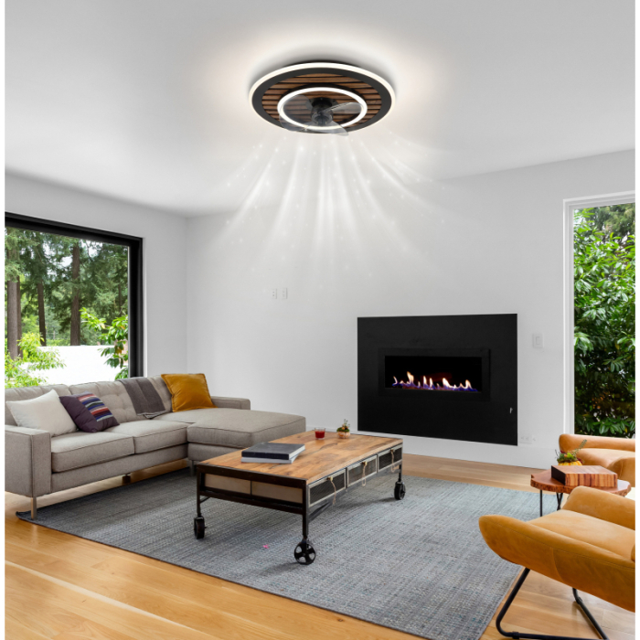 Ventilator de tavan LED Trevino, metal negru, plastic imitație lemn, intensitate reglabilă, 36W CCT2700-6000K [4]