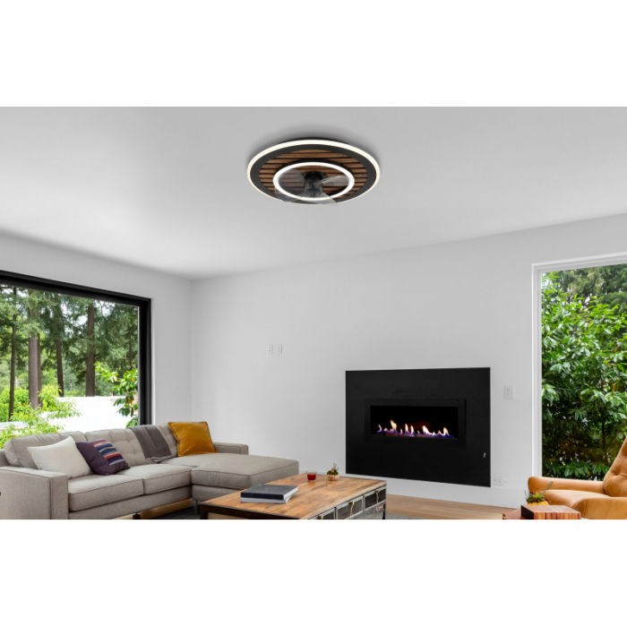 Ventilator de tavan LED Trevino, metal negru, plastic imitație lemn, intensitate reglabilă, 36W CCT2700-6000K [2]