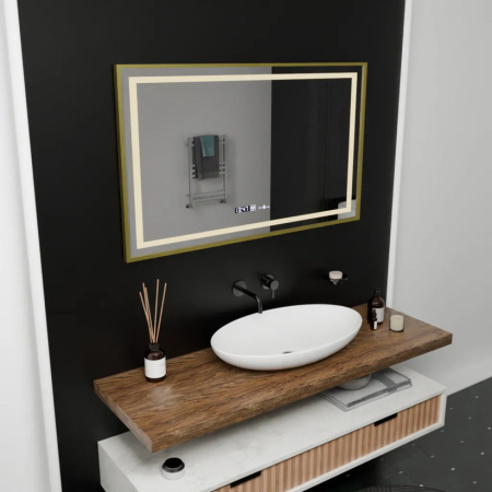 Oglinzi dreptunghiulare - Oglinda LED Rectangulara Verite Royale Gold Motion Glow Marcello, 100x80cm
