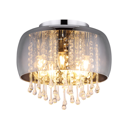 Iluminat interior - Plafoniera Kalla, cromată, sticlă fumurie, cristale de sticlă transparente, 5xE14