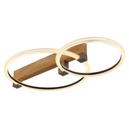 Iluminat interior - Plafoniera LED Fletcher, metal imitație lemn, metal auriu, plastic transparent, alb, 24W 3000K