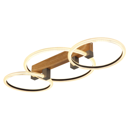 Iluminat interior - Plafoniera LED Fletcher, metal imitație lemn, metal auriu, plastic transparent, alb, 40W 3000K