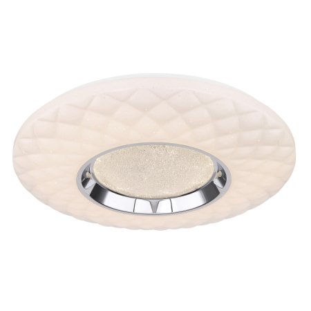 Plafoniere LED - Plafoniera LED Magnifique,  metal alb, crom,acril alb, cristale transparente, decor sparkle, Google Assistant+Alexa, cu control vocal si APP, dimabil, 30W  CCT 3000-6500K