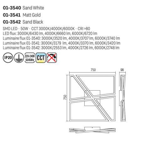 Plafoniera LED Slash, negru mat, 50W, CCT 3000K/4000K/6000K, D.75X75X9.8 cm - SMARTER [1]