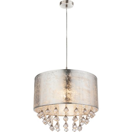 Iluminat interior - Suspensie Amy I, nichel satin, plastic, textil argintiu, finisaj acril satinat, inclusiv suspensie, cristale din plastic transparent, 1xE27