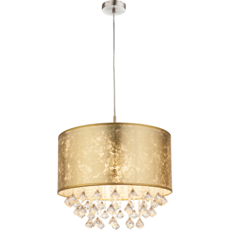 Iluminat interior - Suspensie Amy,  nichel satin, plastic, textil auriu, finisaj acril satinat, cristale plastice clare, 1xE27