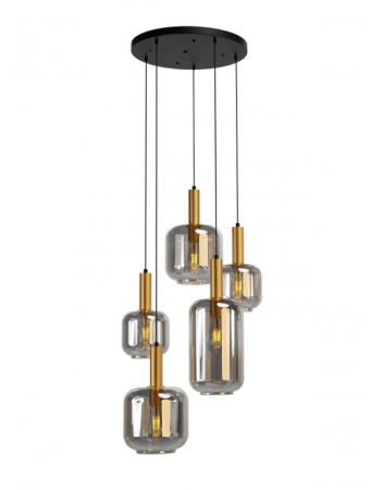 Lustre cu abajur - Suspensie Brina, negru/auriu/fumuriu, 5x23W E27, 01-3214