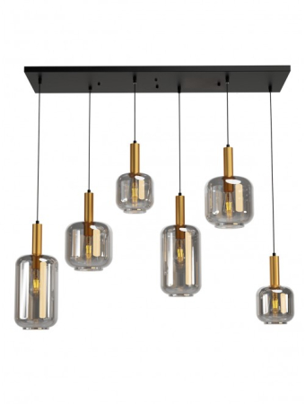 Lustre cu abajur - Suspensie Brina, negru/auriu/fumuriu, 6x23W E27, 01-3215
