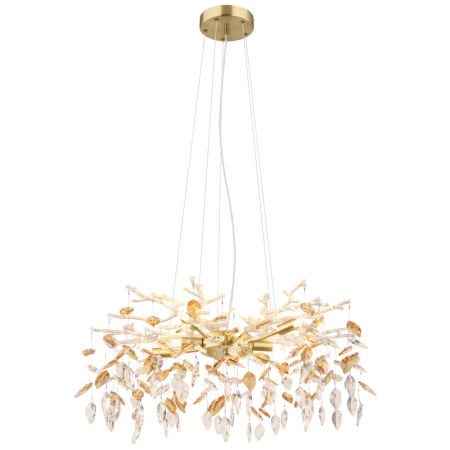 Candelabre - Suspensie Danna, metal auriu mat, cristale de sticlă chihlimbar, transparente, 8xG9