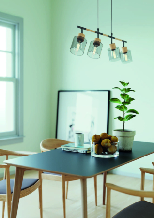 Suspensie Hansen, negru mat/lemn, 4x42W E27, 04-530 [1]