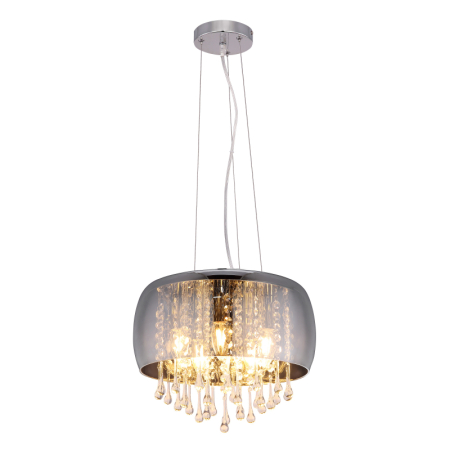 Lustre - Suspensie Kalla, cromată, sticlă fumurie, cristale de sticlă transparente, 5xE14