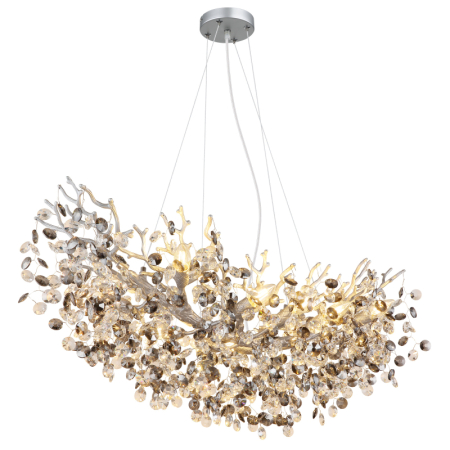 Candelabre - Suspensie Queena, metal în culoare argintiu mat, cristale de sticlă în culori fumurii și transparente, 10xE14