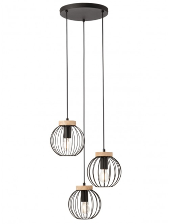 Iluminat interior - Suspensie Trellis, negru/lemn, 3x42W E27, 01-3137