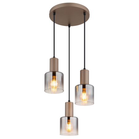 Lustre - Suspensie Walton, metal de culoare cafea, sticlă fumurie, 3x E27