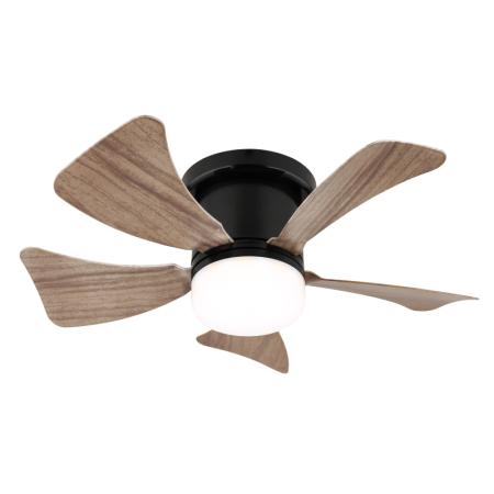 Ventilatoare - Ventilator de tavan LED Hines,  metal negru mat, plastic aspect lemn închis, plastic opal, dimmable, 10W CCT 2700K-6500K