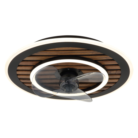 Ventilatoare - Ventilator de tavan LED Trevino, metal negru, plastic imitație lemn, intensitate reglabilă, 36W CCT2700-6000K