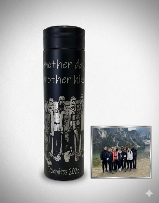 Termos metalic negru personalizat cu poza prin gravura laser, cadou pentru barbati si femei [4]