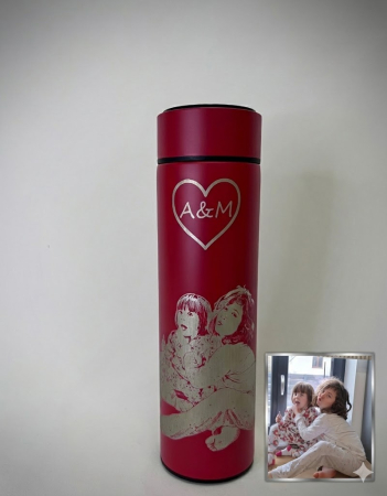 Termos metalic negru personalizat cu poza prin gravura laser, cadou pentru barbati si femei [4]