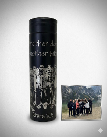 Termos metalic negru personalizat cu poza prin gravura laser, cadou pentru barbati si femei [3]