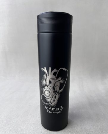 Termosuri personalizate - Termos smart metalic cu afisaj temperatura digital, personalizat prin gravura laser cu poza