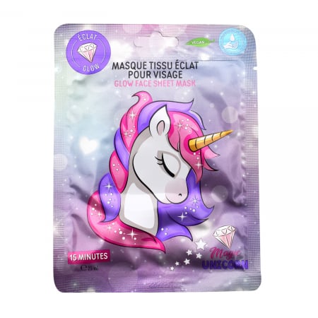 Produse - Mască Unicorn pentru Fetițe – Glow Face Sheet Mask, Vegan, 25ml