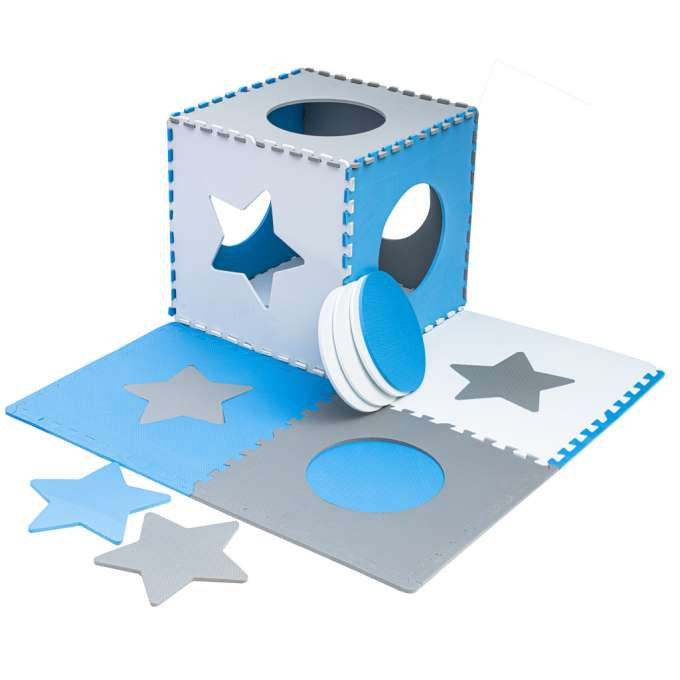 Covoraș puzzle din spumă pentru copii 180x180cm 9 piese gri-albastru [11]