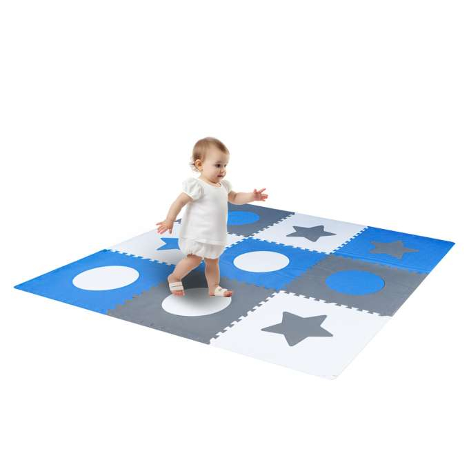 Covoraș puzzle din spumă pentru copii 180x180cm 9 piese gri-albastru [6]