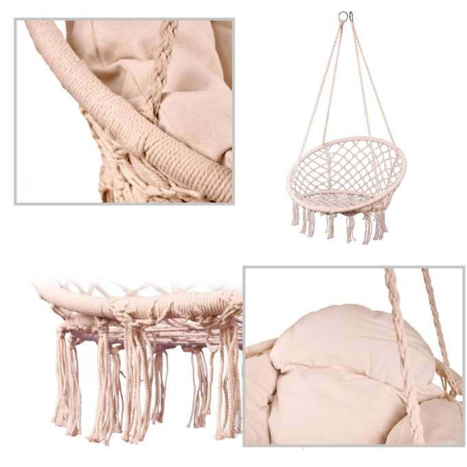 Balansoar de grădină , cuib de barză cu pernă ecru XXL, 80 cm, 120 kg [4]