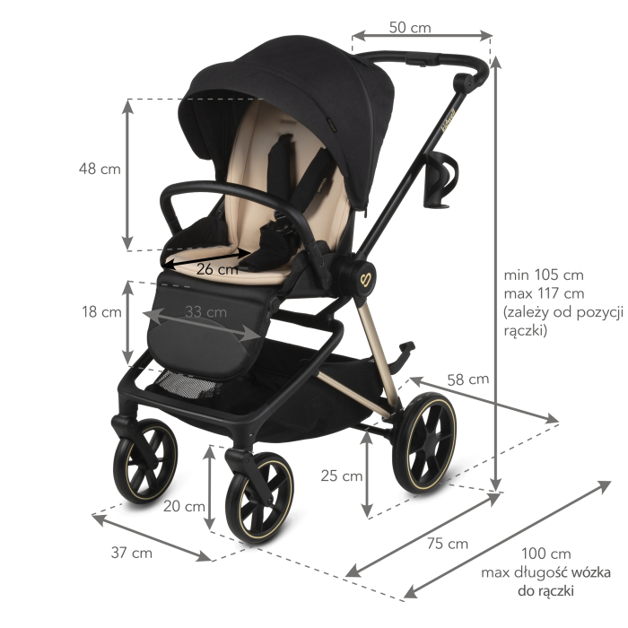 Cărucior multifuncțional  2in 1 VELMONT, negru/bej închis [11]