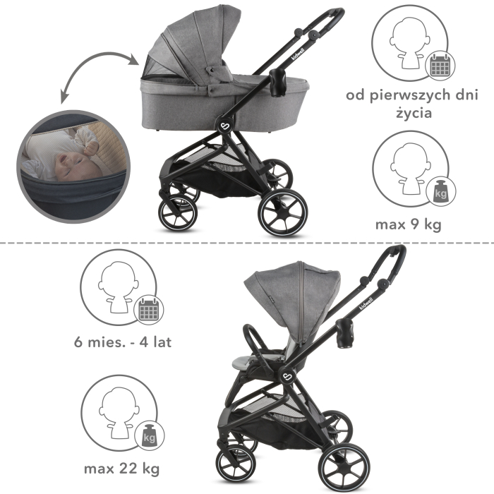 Cărucior multifunctional 2in 1 VELMONT, gri [13]