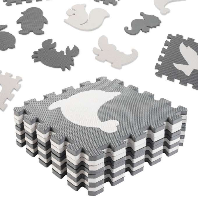 Covor tip puzzle spuma , 9 piese, gri-ecru, antiderapant, 85x85x1cm [9]