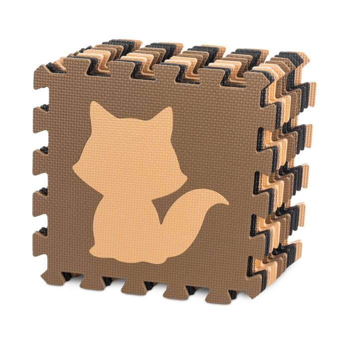 Covoraș puzzle din spumă pentru copii 9 el. bej-maro-negru 85cm x 85cm x 1cm [9]